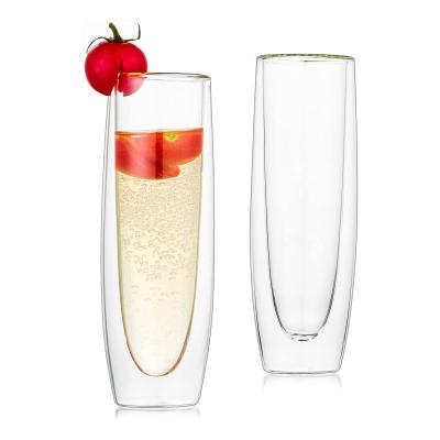 China Superably Borosilicate Glass Wine Viable Transparent Drinking Glass Double Beater Glass Cup for sale