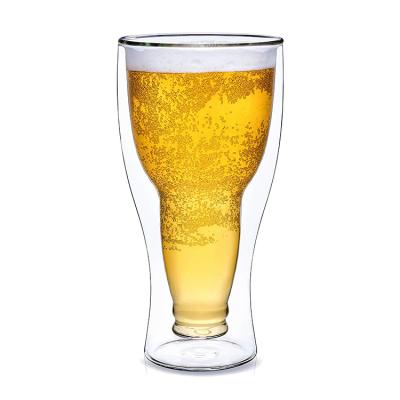 China BRIEF Double Wall Beer Wine Beer Glass for Home Daily Life Hot Borosilicate Single Cup Shape Bar Drinking Glass 12oz High for sale