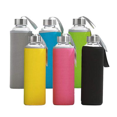 China Sustainable High Quality 18oz Glass Water Bottle With Neoprene Sleeve Drinking Glass Protector Sports Travel Bottles Hot Selling for sale