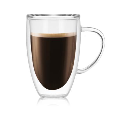 China New Products 12oz Viable 2020 Double Wall Glass Coffee Mugs With Handle , Clear Insulated Glass Coffee Mug for sale