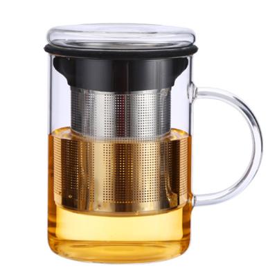 China 400ml Borosilicate Glass Sustainable Tea Cup With Lid And Stainless Steel Infuser For Loose Tea for sale