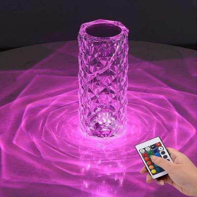 China Portable Creative Led Rose Crystal Table Lamp 16 Colors Romantic Led Life Changing RGB Touch Lamp Usb Rose Diamond Desk Lamps For Bedroom for sale