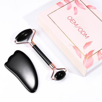 China Best Obsidian Jade Roller Gua Sha Set Black Face Facial Price for sale