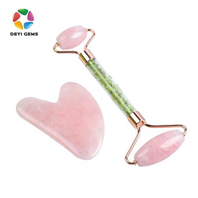 China Amazon style custom double rollers new jade roller gua sha set with box for sale