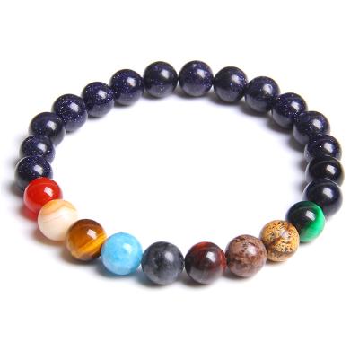 China Romantic Hot Selling Blue Couple Bracelet Blue Stretch Sandstone Patterns Amazon Gemstone Planetary Lucky Bracelets 8mm for sale