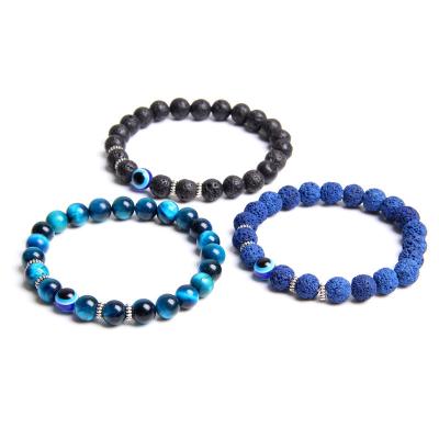 China 8mm Natural Stone Evil Eye Bracele Elastic Stretch Bracelet Religious Gemstone Wholesale Bangle for sale