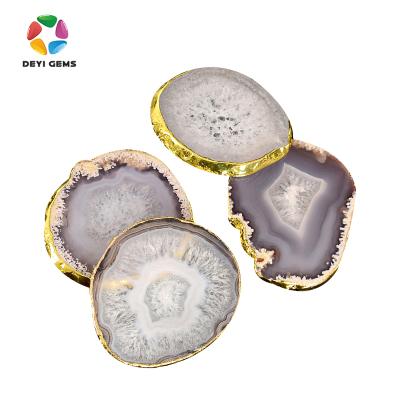 China Hot Sale China Gray Agate Quartz Coaster Natural Hot Drinking Round Agate Stone Coaster Rest Atmosphere Drinks Glass Bottle Cup for sale