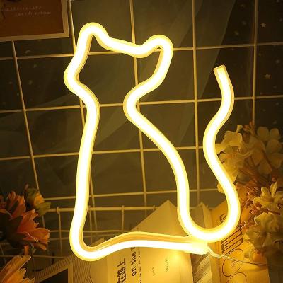 China Art Deco Warm White Cat Wall Flex Sign Party Night Neon Led Light For Bedroom Decor for sale