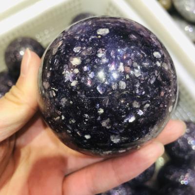 China Natural Polished Mica Crystal Dark Purple Sphere Ball China Quartz Healing Lepidolite Spiritual Sphere For Decoration for sale