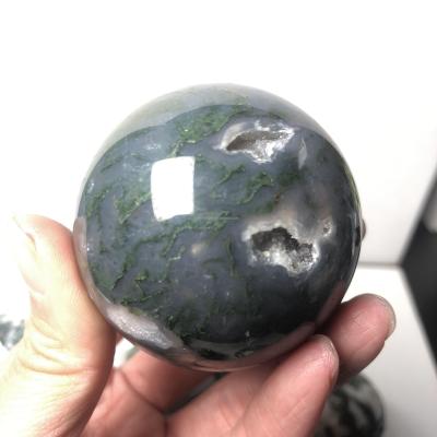 China China wholesale high quality druzy moss agate geode sphere with quartz chakra fengshui crystal ball for decoration for sale