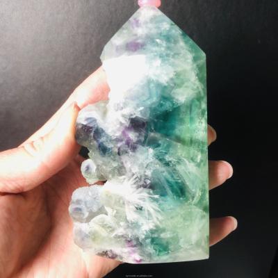 China Wholesale Bulk Natural Rough Dot Slab China Fluorite Feather Tower Healing Crystal Specimen For Home Decoration for sale