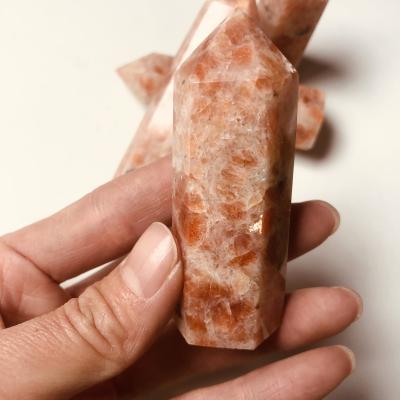 China Wholesale natural bulk gold fengshui healing chakra towers china sunstone points crystal magic wand for wedding favors for sale