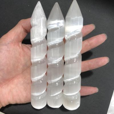 China China Bulk Natural Polished Selenite Point Healing Selenite Spiral Column Folk Crafts For Gifts for sale