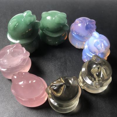 China China natural crystal cuts citrine green aventurine rose quartz hellokitty opal hand carved lucky cat stone for gifts for sale