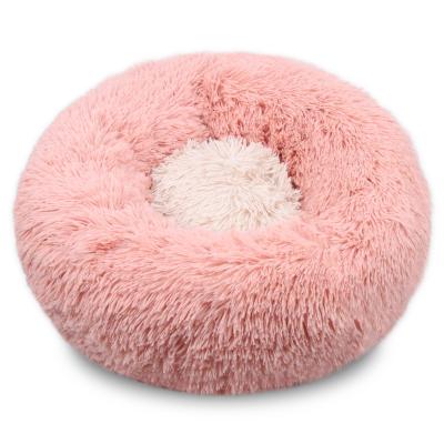 China The comfortable washable soft dog Cat Bed with fur. breathable for large dog warm round customized soothing fluffy plush dog bed for sale