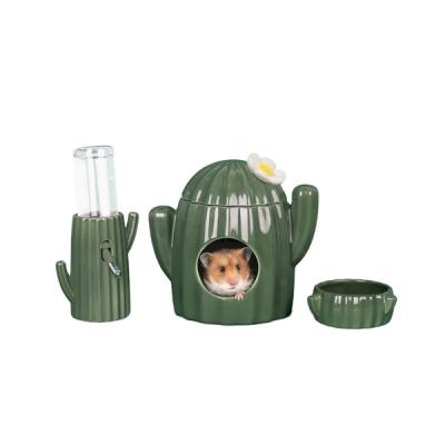 China New Design Small Animals Pet Water Basin Set Ceramic Cactus Holder Hamster Pet Drinking Supplies for sale