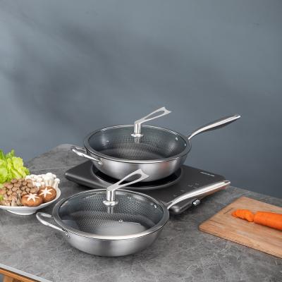 China Durable Non-Stick Frying Pot Metal Cookware Stainless Steel Frying Pan Stainless Steel Non-Stick Frying Wok With Lid for sale