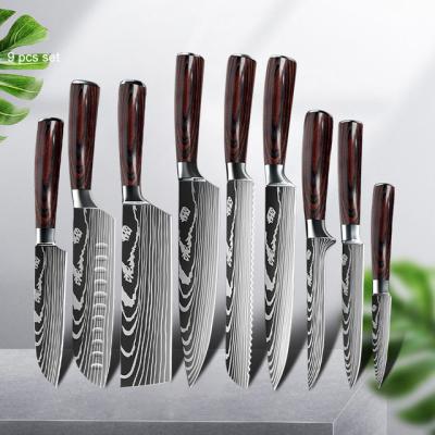 China Viable Private Label Sushi Knife Damascus Pattern Kitchen Knives Restaurant Chef Kitchen Knife Set for sale