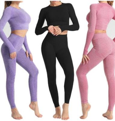 China Breathable Seamless Yoga Suit 2 Piece Sports Shirts Crop Top Gaiters Sports Fitness Tracksuit Workout Set for sale