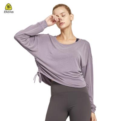 China Breathable Soft Modal Colorful Lady Simple Basic Long Sleeve Shirt With Drawstring for sale