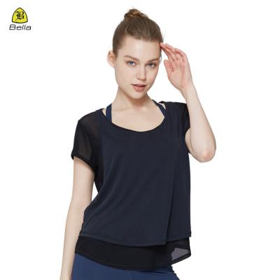 China Breathable Low Moq Yoga Wear Gym Shirt Woman With Mesh for sale