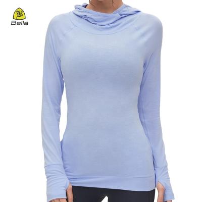 China OEM Blue Simple Women Logo Latest Design Super Crop Long Line Croptop QUICK DRY Hoodies T-shirt for sale