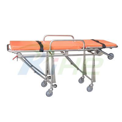 China Folded Six Wheels Aluminum Alloy Folded Ambulance Stretcher Hospital Rescue Bed for sale