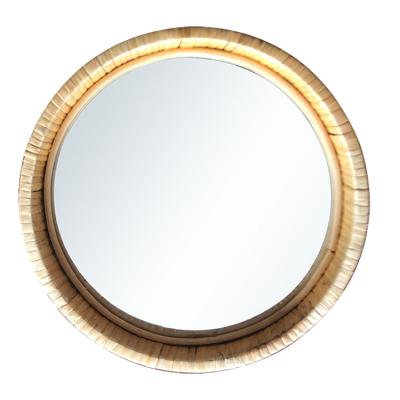 China Art Shape Vanity Beauty Decor Handmade Craft Home Large Round Decorative Woven Wood Willow Frame Rattan Wall Mirror Wicker for sale