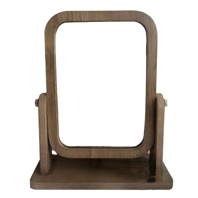 China Factory direct modern minimalist table top stand natural solid wood makeup mirror with bracket for sale