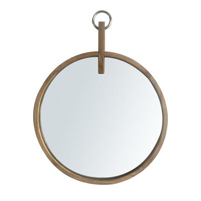 China Customization Round Shape Wooden Mirror With Iron Ring And Handle Decor Wall Hanging Home Decor Mirror for sale