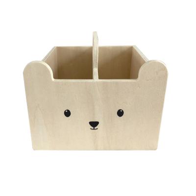 China Viable Wholesale Customized Kid's Cute Toy FSC Wooden Portable Tabletop Storage Box for sale