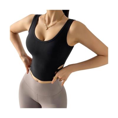 China Women Breathable Running Bra Quick-Dry Sports Yoga Tops Sexy Cavity Side Gathering Shockproof Tight Breathable Vest for sale