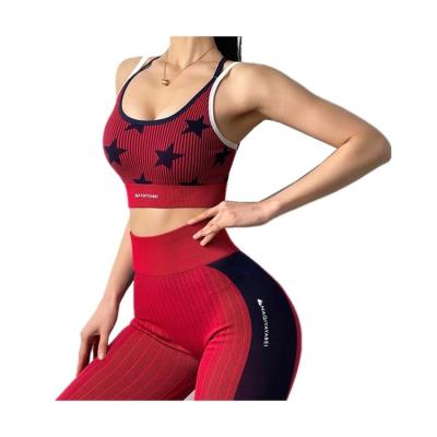 China Wholesale Breathable High Print Cross Top Workout Yoga Women Bra Sports Fitness Seamless Quakeproof Bras for sale