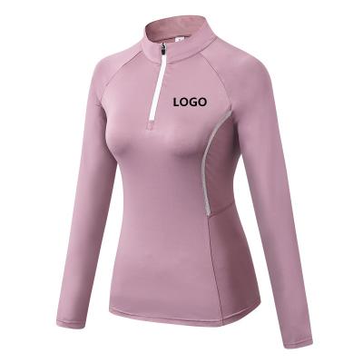 China Half Zipper Sports Jacket Anti-UV Women Running Stretch Tights Yoga Fitness Tops Long Sleeve Quick Dry Sweatshirt Plus Size Custom for sale