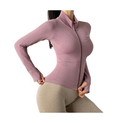 China Autumn Women Running-Jacket Elastic Fitness Tight-Jacket Classic Anti-UV Anti-UV Style Long Sleeve Yoga Crop Zipper Top Sports Coat for sale