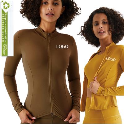 China Breathable Eco-Friendly Women Active Jacket Recycled Nylon Fabric Workout Yoga Tops Custom Long Sleeve Zipper Fitness Yoga Running Jacket for sale