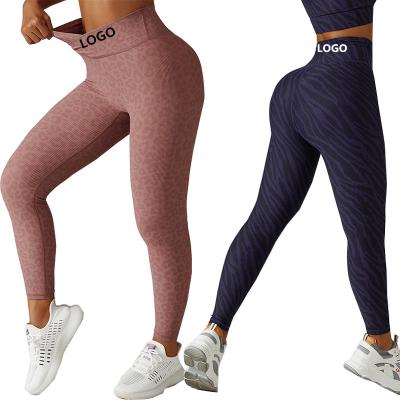 China Breathable Seamless Leopard Hip High Waist Ladies Workout Fitness Gym Yoga Tight Gaiters for sale