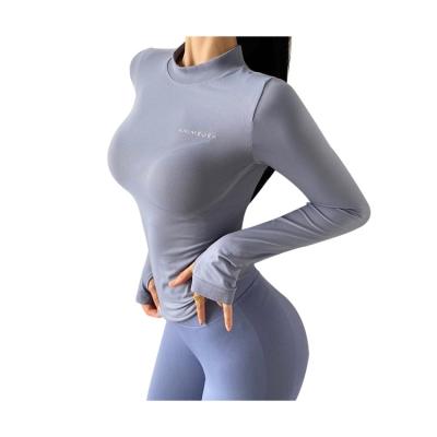 China Gym T-shir Seamless Elastic Yoga Sleeve Thumbhole Running Tight Running T-shirts Women Autumn Slim Fitness Sports Anti-odor Long for sale