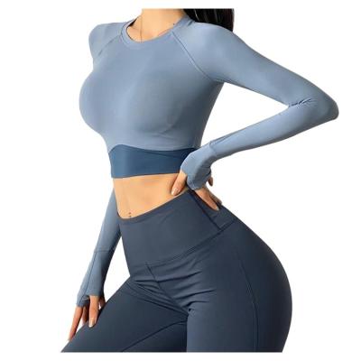 China Autumn New Women Yoga Shirts Anti-odor Patchwork Quick-drying Long Sleeve Sports Tight Fitness T-shirt Cultivate Top for sale