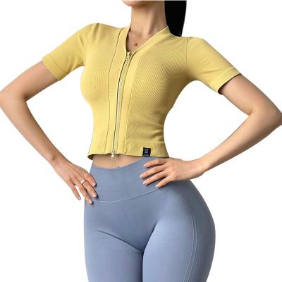 China Women's Fitness Zipper Front Fitted Short Sleeve Crop Top Yoga Jacket Quick-Dry Breathable T-Shirt Custom Made for sale