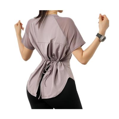 China Breathable Mesh Top Yoga Shirts Summer Quick-Dry Anti-Smell Short Sleeve O-Neck Running T-shirt Female Loose Fitness Exercise T-shirt for sale