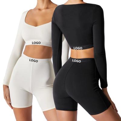 China Tiktok Breathable Hot Sexy Custom Made Sport Wear Slim Fit Fitness Yoga Wear Set Women Sports Suit Gym Active Yoga Sets For Women 2 Pieces for sale