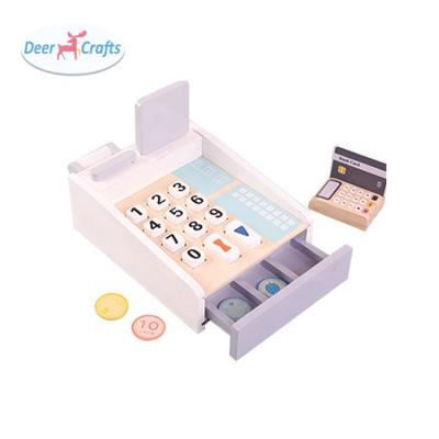 China Kids Education New Mini Pretend Role Play Toy Sets Wooden Cash Register For Children DA10122 for sale