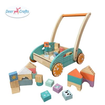 China Children Drawing Writing Education New Creative Educational Wooden Baby Walker With Blocks Toy DE16178 for sale