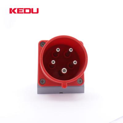 China 32 Amp 400v 6h KEDU IP44 3p+n+pe Wall Mount Industrial Plug And Socket Industrial Male Outlets for sale