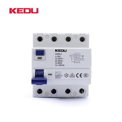 China KEDU 4 Pole 25A Earth Leakage Circuit BBreaker With VDE CB CCC CE 6kA / 10kA for sale