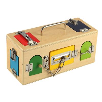 China Parent Children's Promotional Toy Colorful Little Lock Box Developmental Wooden Educational Intelligence Toy Wooden Lock Box for sale