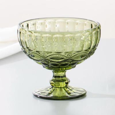 China Green Dessert Vintage Glass Trifle Bowl Footed 350ml 12 Oz Lead free for sale