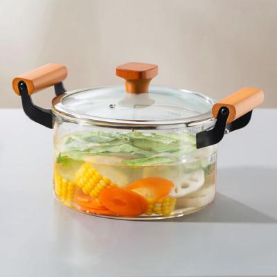 Chine la cuisine claire en verre de Borosilicate 2.2L fait attention à faire cuire la main résistante à la chaleur de pot soufflée à vendre