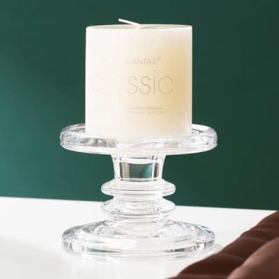 China Tenedores de Crystal Clear Glass Pillar Candle de la cena prensados a máquina para la forma cónica del pilar en venta